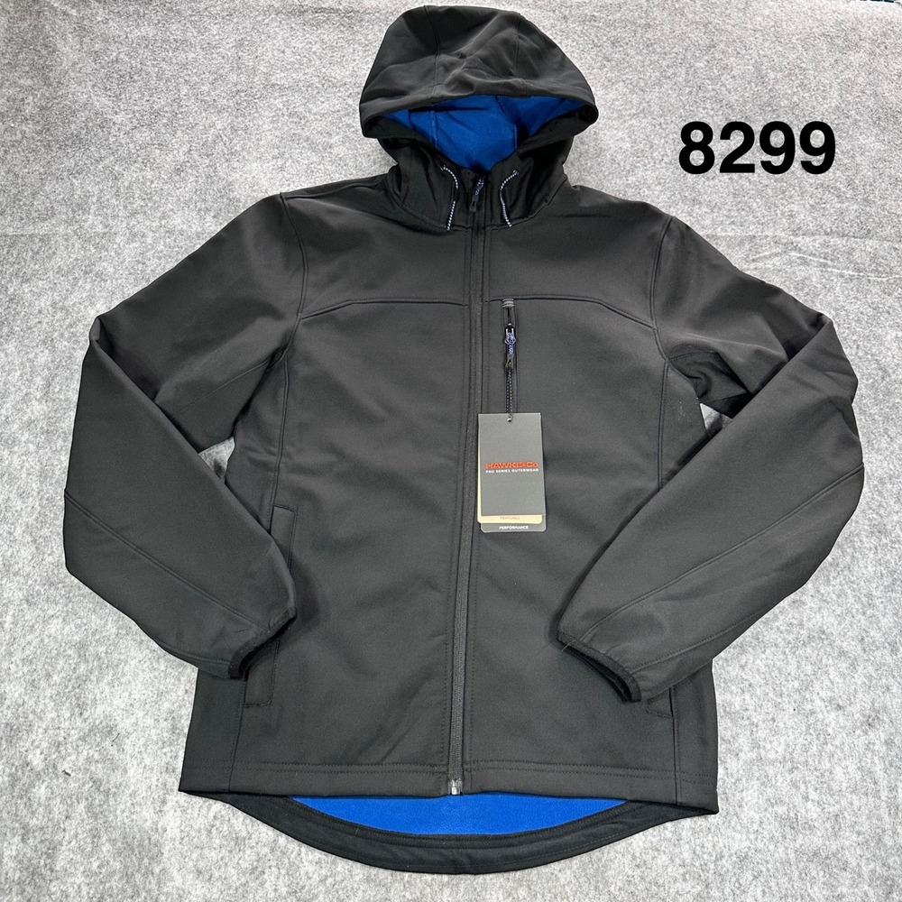 Hawke & Co Pro Series Mens Softshell Jacket Black Blue Hooded HLS2979 Size S NEW